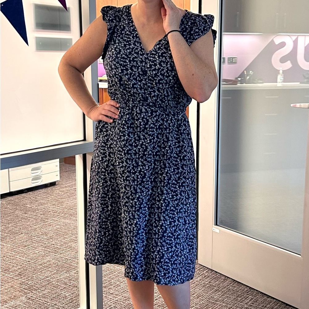Gap Floral Navy Blue midi Floral Dress - Lined, tie waist